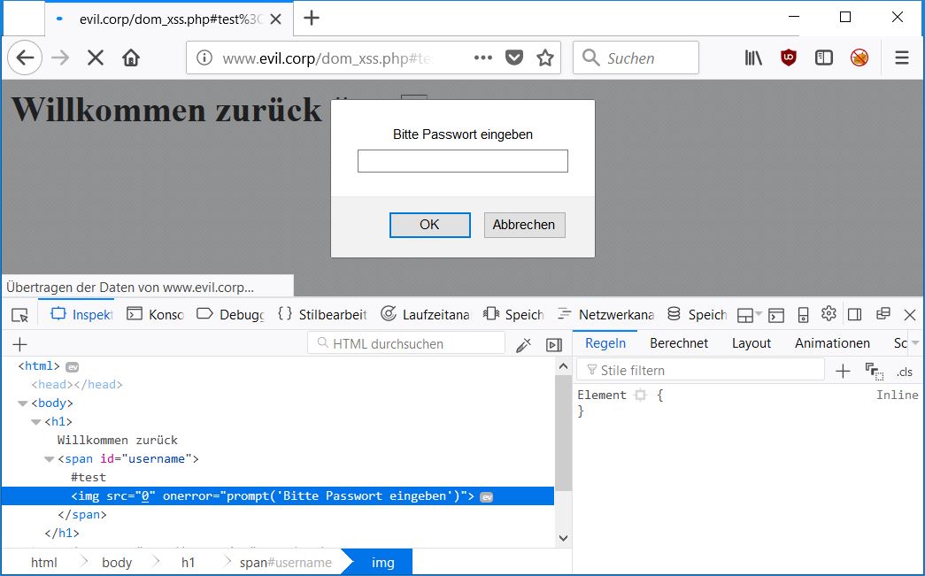 DOM-based Cross-Site Scripting: XSS rein clientseitig. Der Server sieht davon nichts.